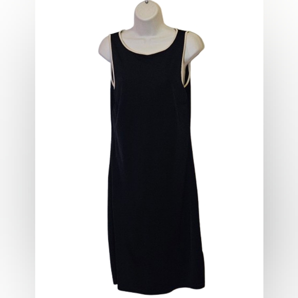 Ann Taylor Sleeveless Black with Beige Trim Midi Dress, Size 6 - Picture 13 of 15